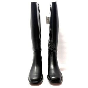 Franco Sarto Women Gisella Square Toe Zip Tall Boots Black Leather 7.5M NWT/BOX